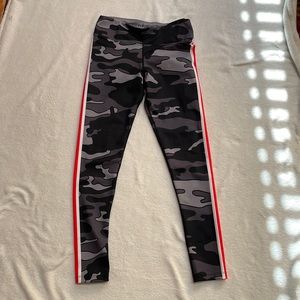 Corey Paige, size M, Black/Gray tones, Camouflage with Red/White Side Stripes.